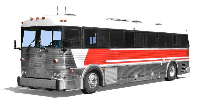 Vintage Silver Red Striped Bus PNG Image