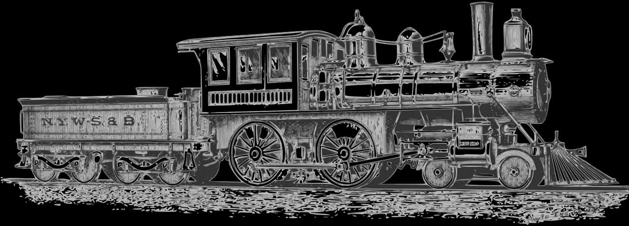 Vintage Steam Train Outline PNG Image