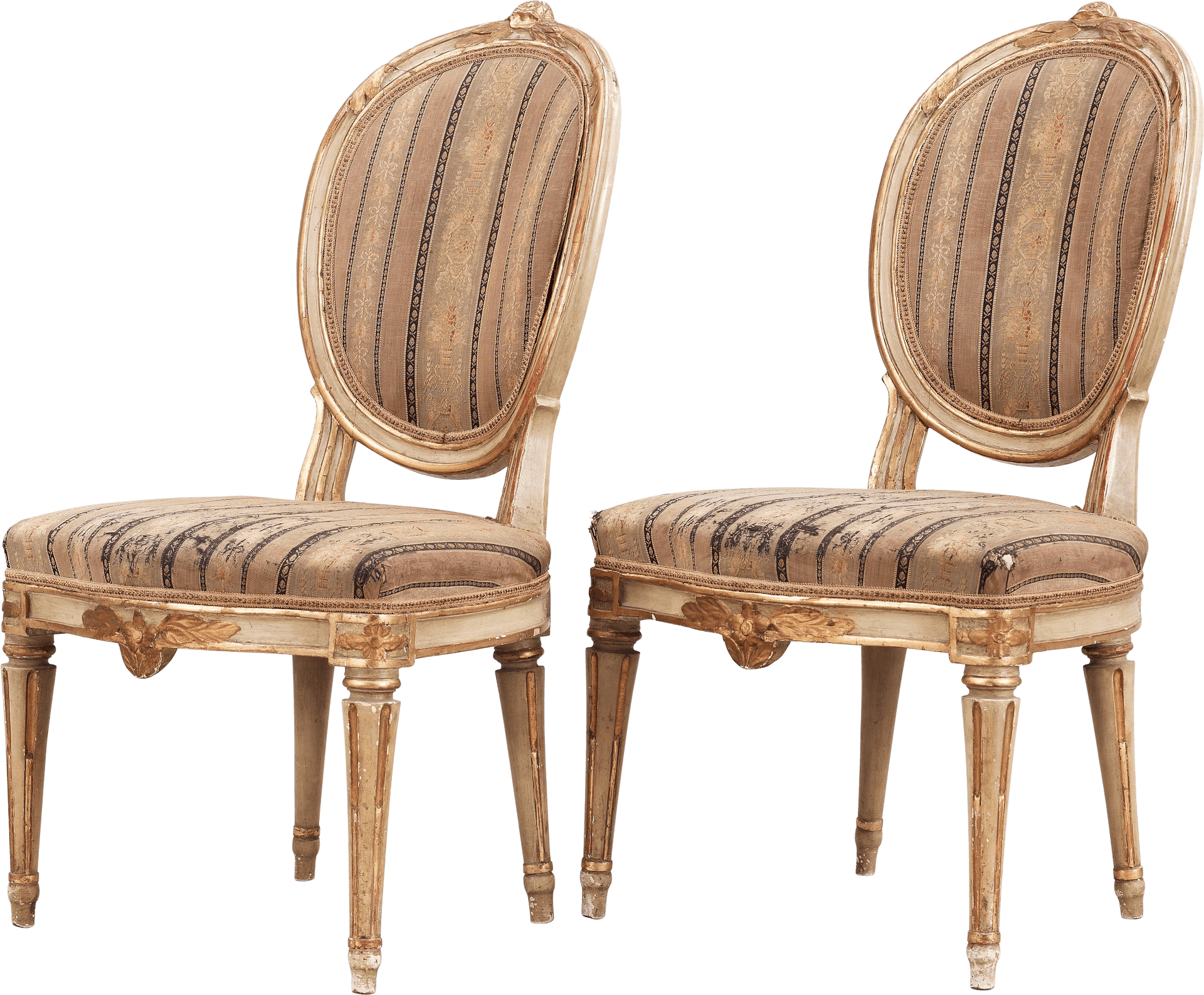 Vintage Striped French Chairs Transparent Background PNG Image