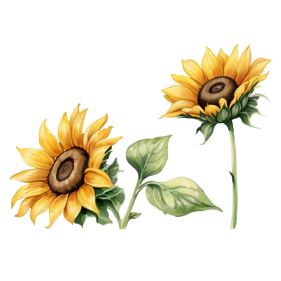 Vintage Sunflower Watercolor Illustration Png 28 PNG Image