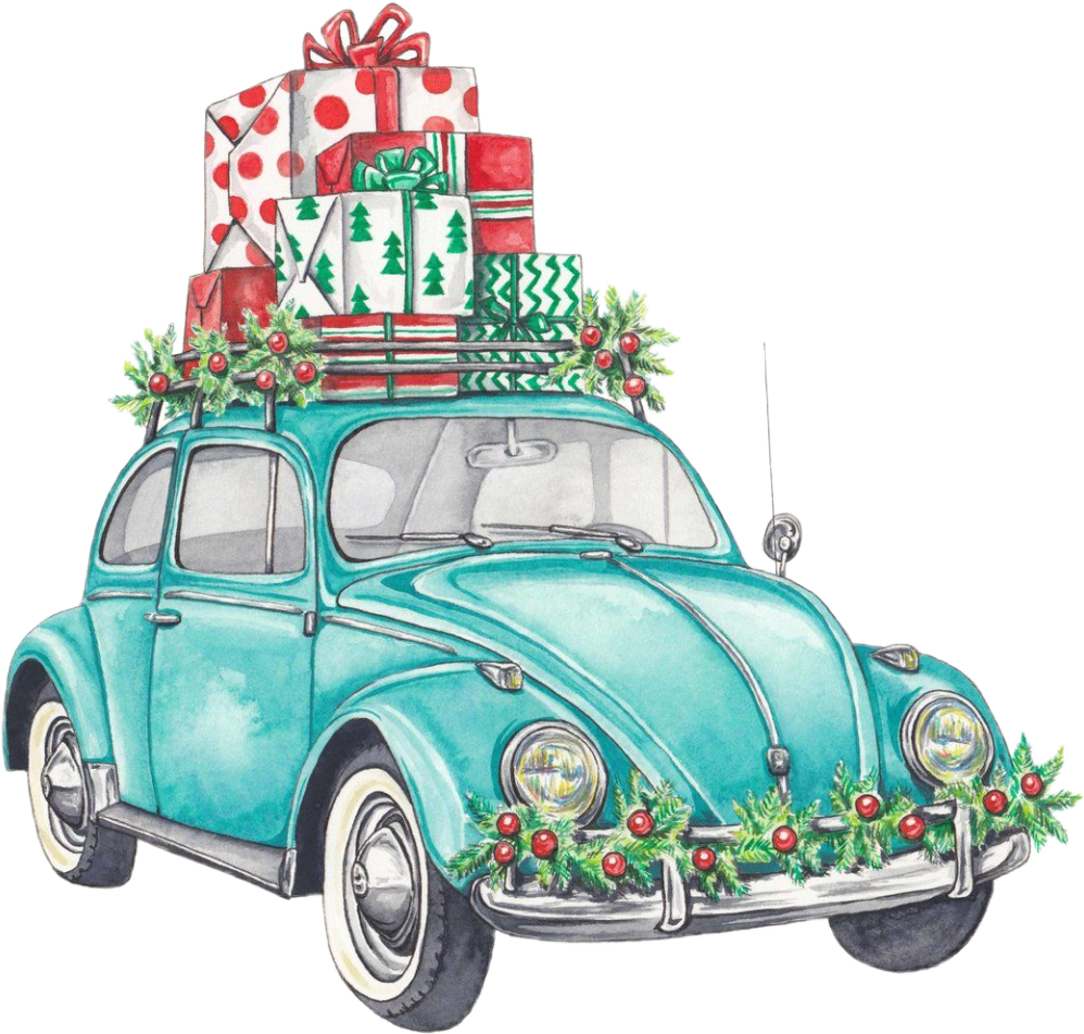 Vintage Teal Car Christmas Gifts Top PNG Image