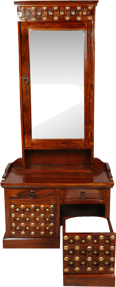 Vintage Wooden Dressing Table With Mirror PNG Image