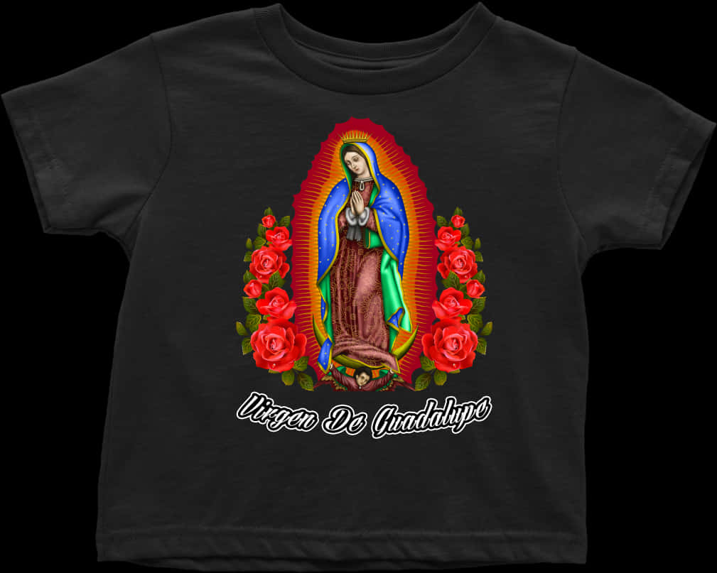 Virgen De Guadalupe Black Tshirt Design PNG Image