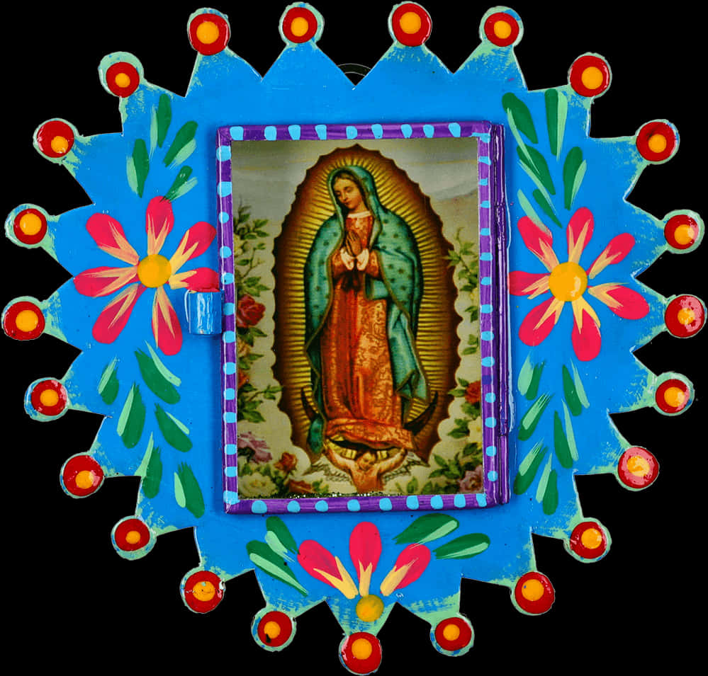 Virgen De Guadalupe Colorful Folk Art Frame PNG Image