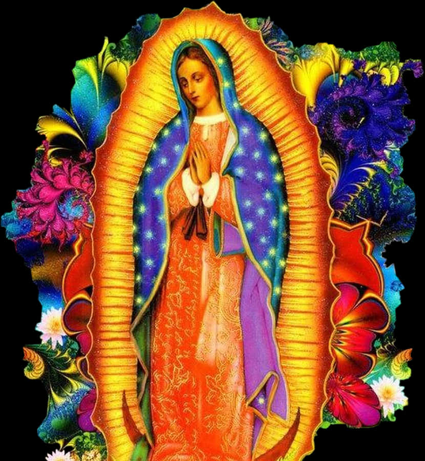 Virgen De Guadalupe Colorful Illustration PNG Image