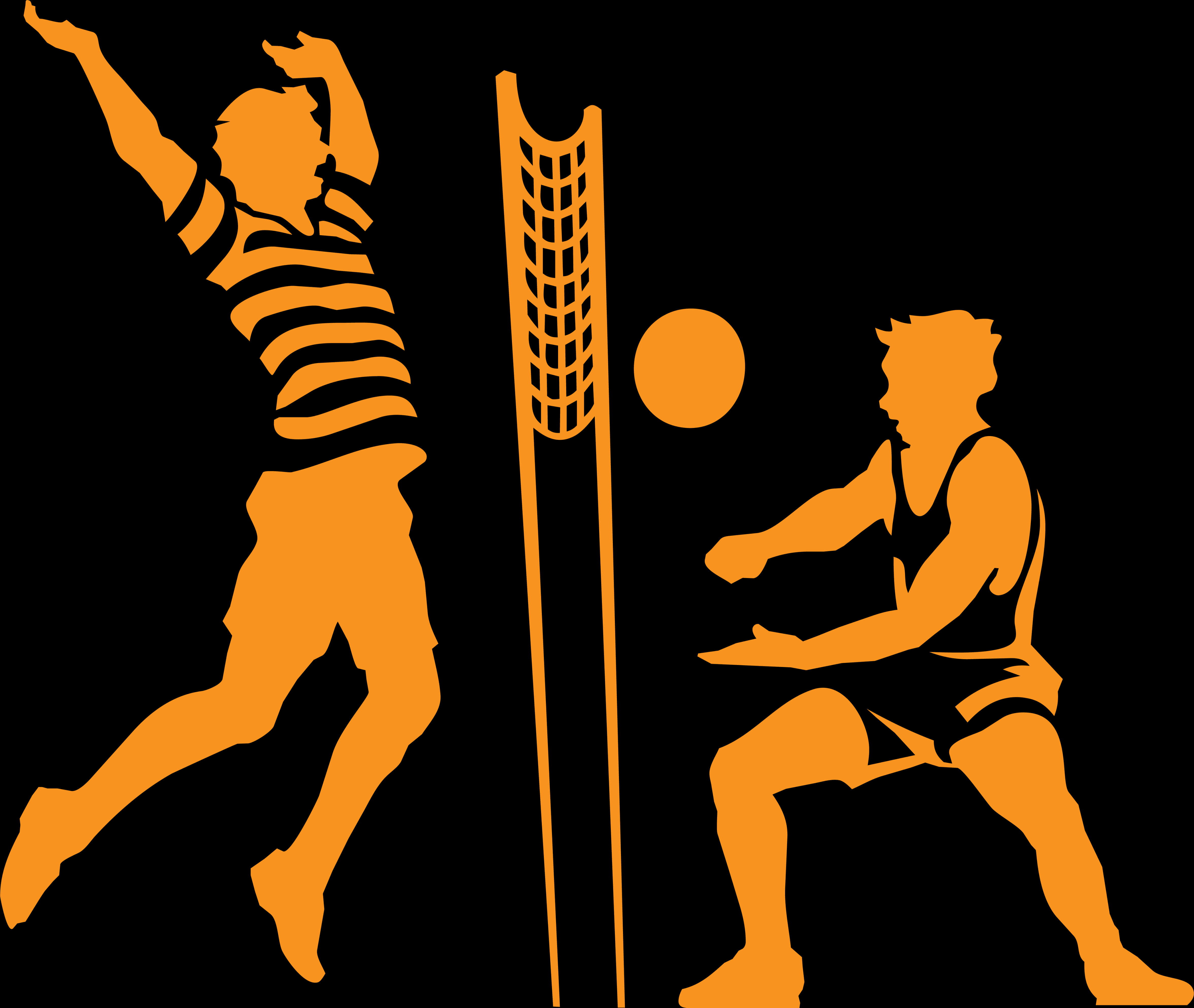 Volleyball Spikeand Defense Silhouette PNG Image