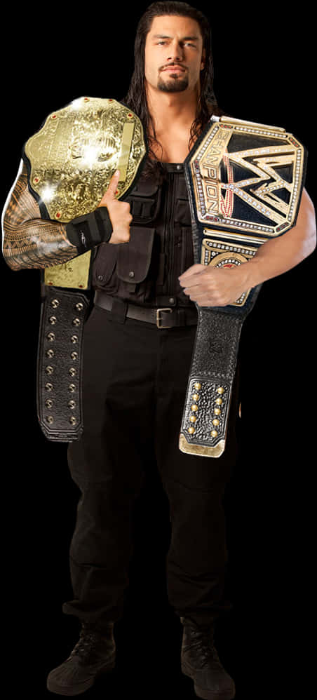 W W E_ Champion_ Roman_ Reigns_with_ Belts PNG Image