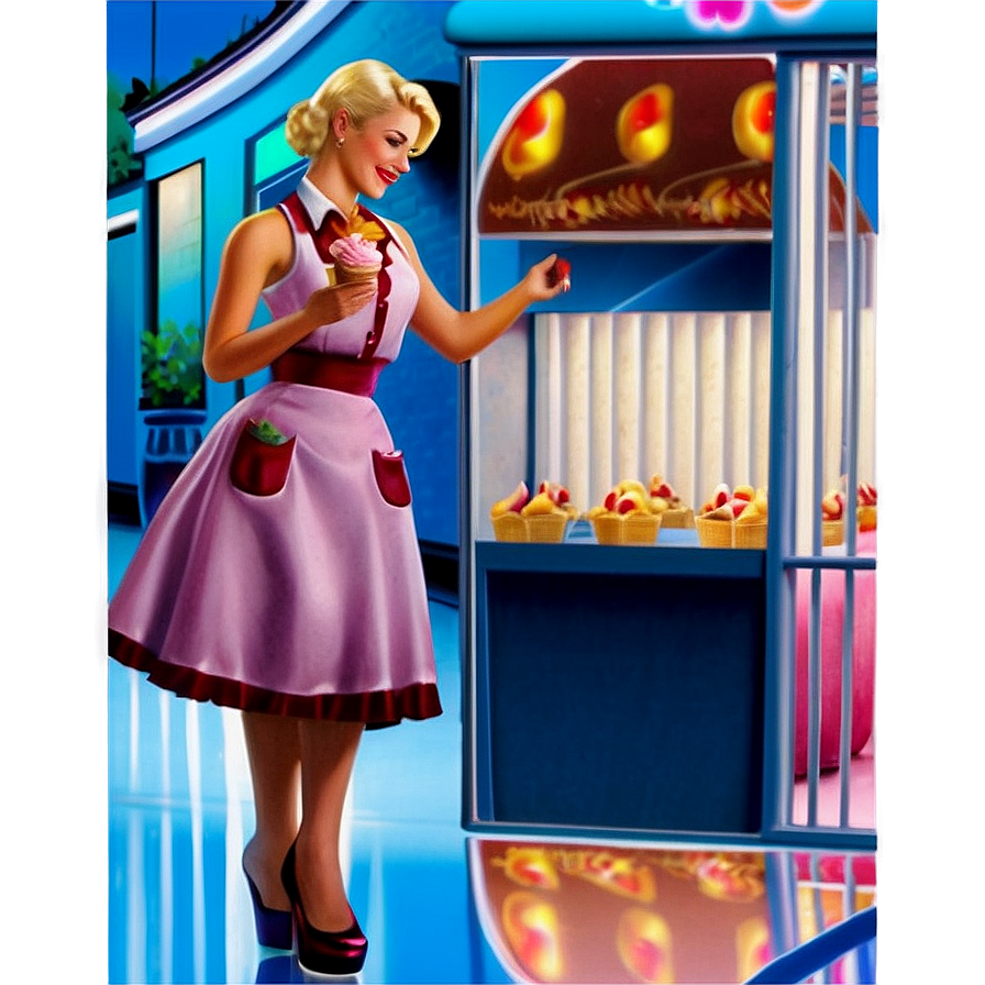 Waitress In Ice Cream Parlor Png Wqf5 PNG Image