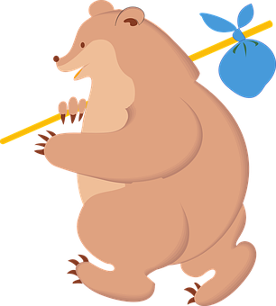 Walking Bear With Stickand Bundle PNG Image