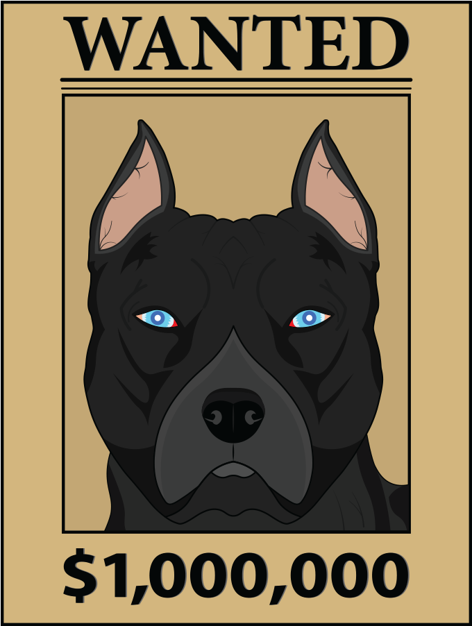 Wanted Poster Black Pitbull Illustration PNG Image