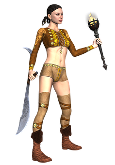 Warrior Girlwith Swordand Torch PNG Image