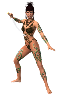 Warrior Woman With Swordand Tattoos PNG Image