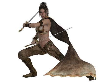 Warrior Womanin Combat Pose PNG Image