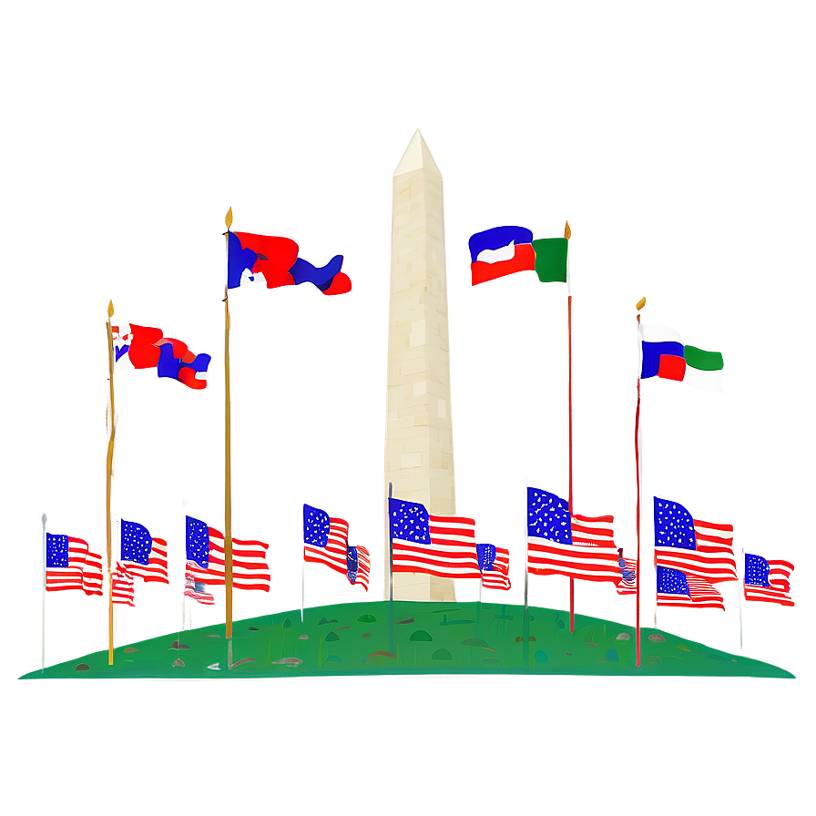 Washington Monument Flanked By U.s. Flags Png Dor PNG Image