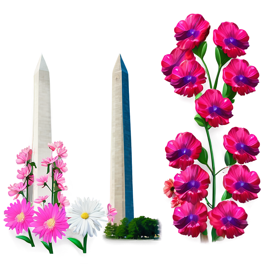 Washington Monument Surrounded By Flowers Png 06202024 PNG Image