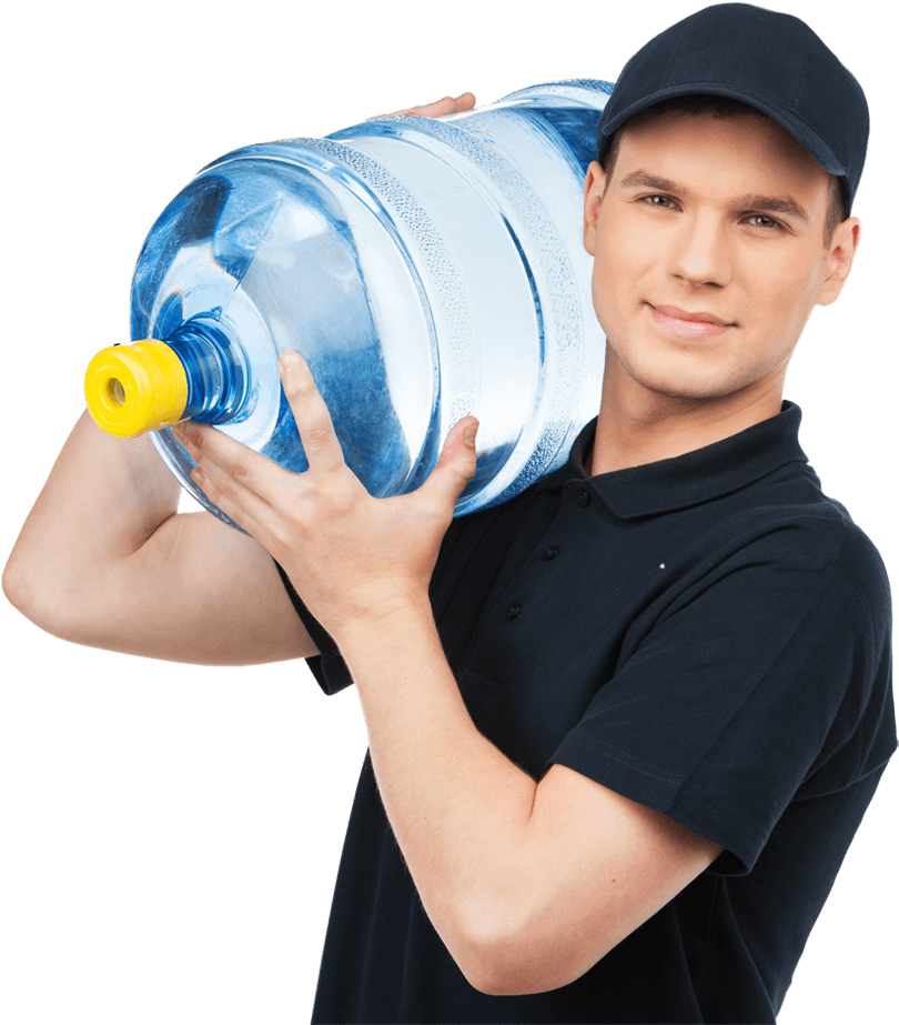 Water Delivery Employee Holding Large Bottle PNG Image