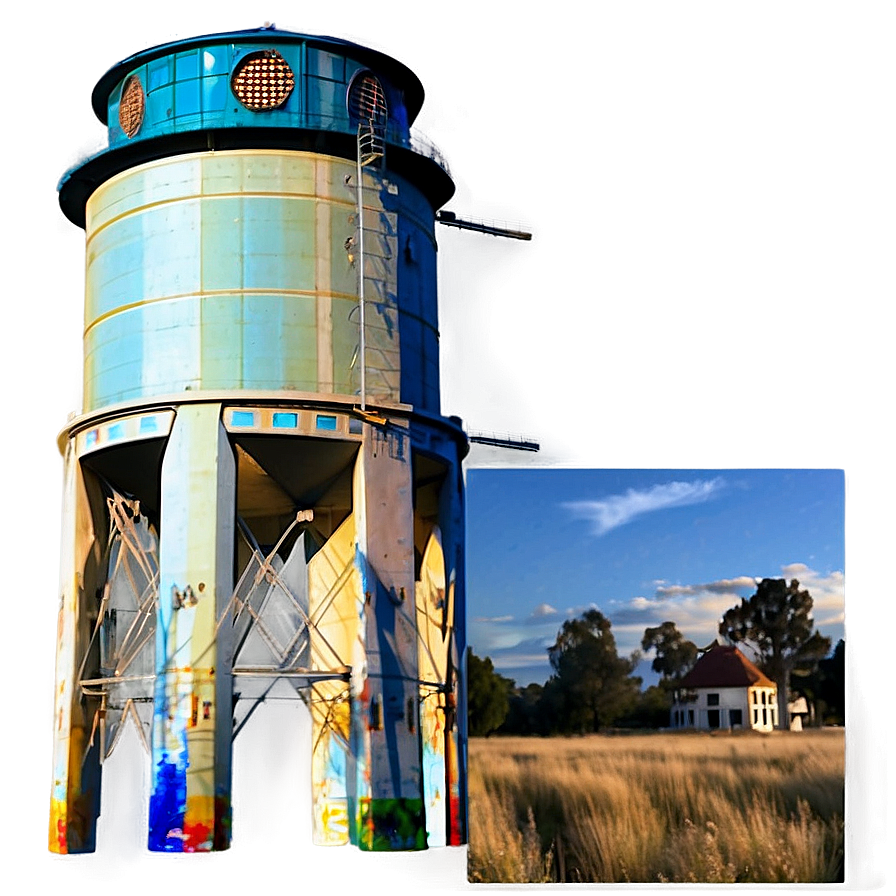 Water Tower During Golden Hour Png 10 PNG Image