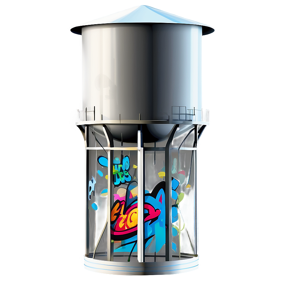 Water Tower With Graffiti Art Png Qyg PNG Image