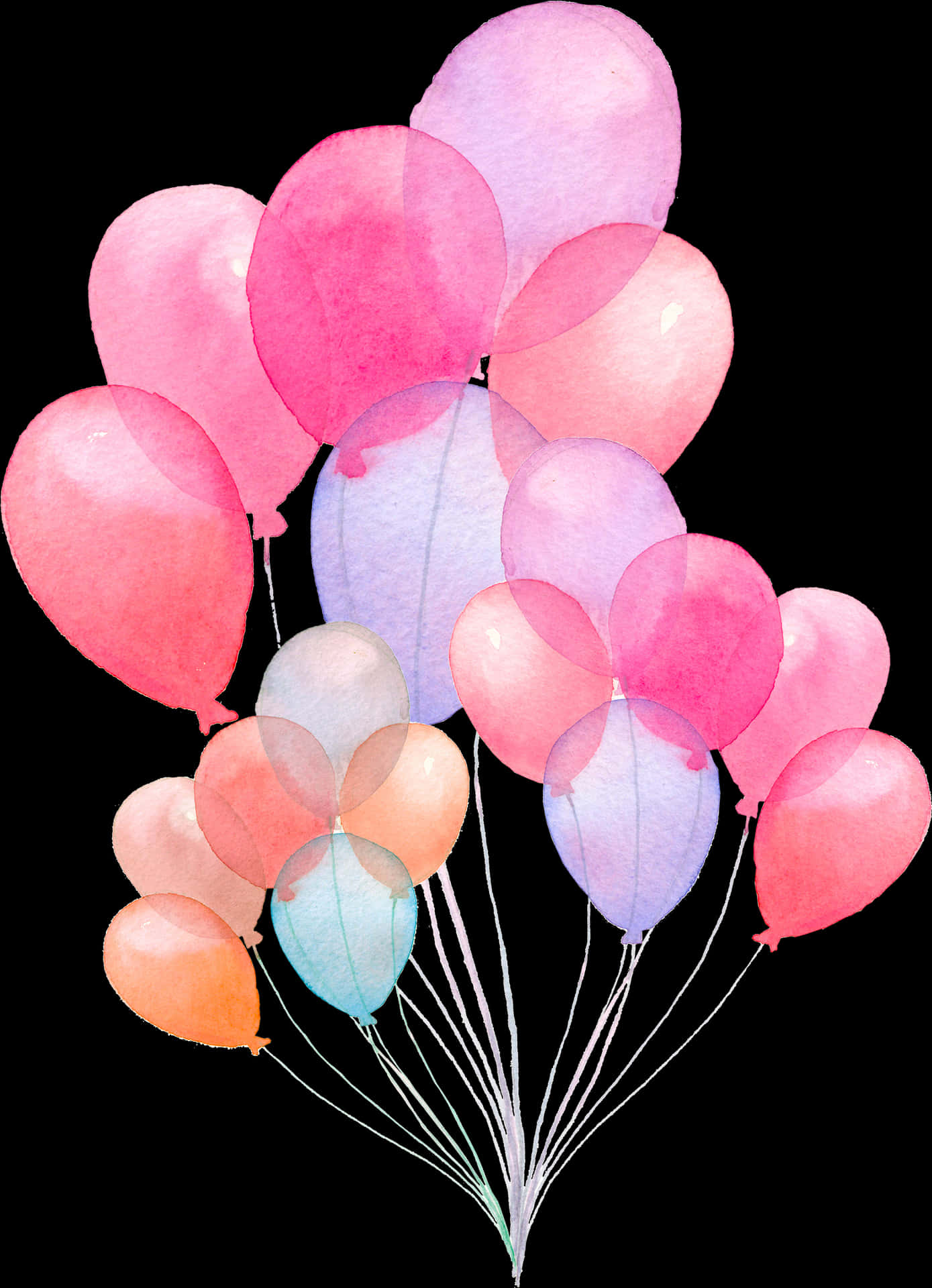 Watercolor Balloons Artwork PNG Image