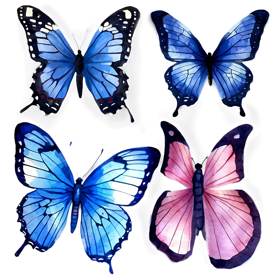 Watercolor Blue Butterflies Png Rkm83 PNG Image