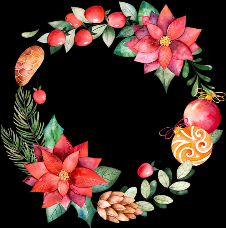 Watercolor Christmas Wreath PNG Image