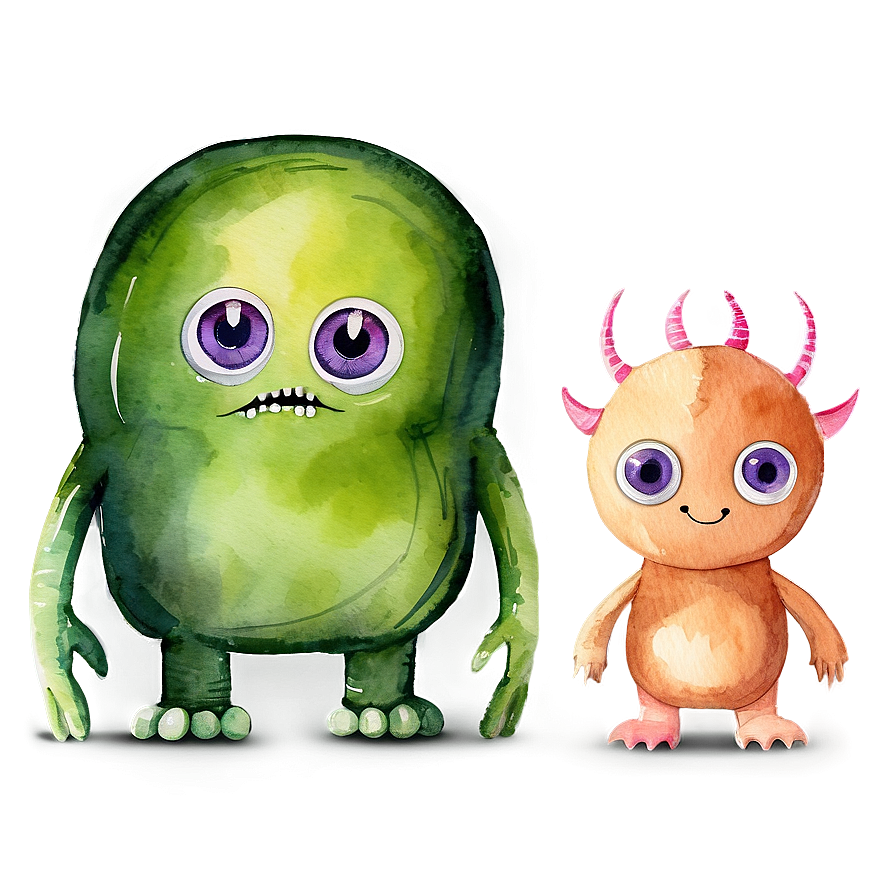 Watercolor Cute Monsters Png 05032024 PNG Image