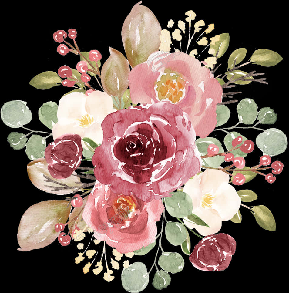 Watercolor Floral Bouquet_ Artwork PNG Image