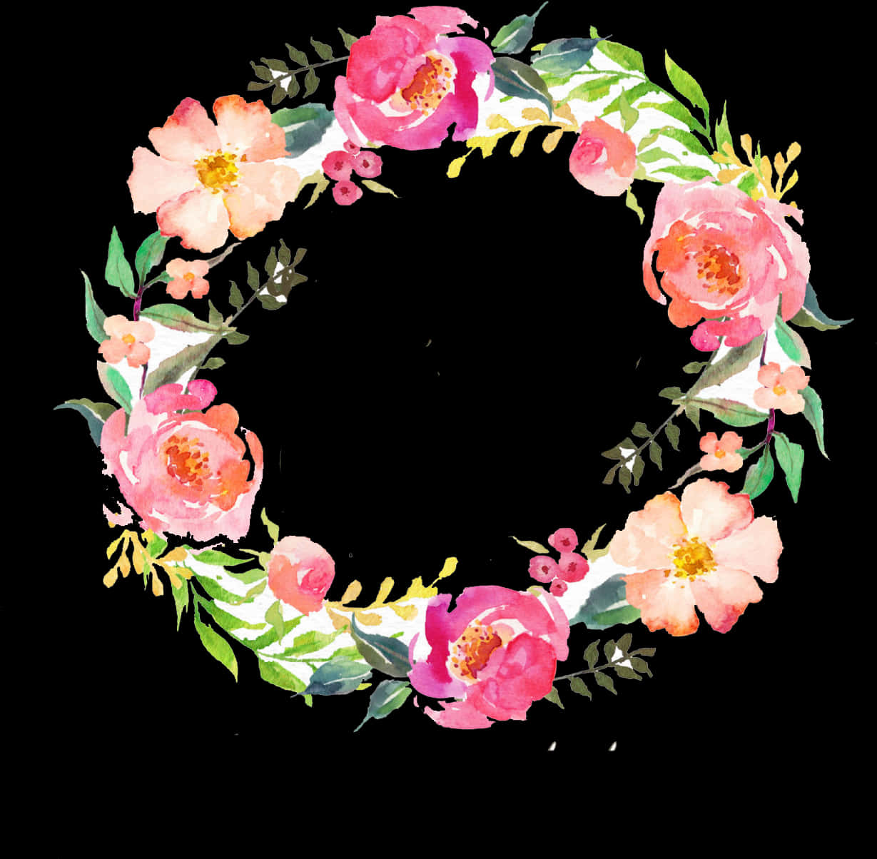 Watercolor_ Floral_ Wreath_ Artwork PNG Image