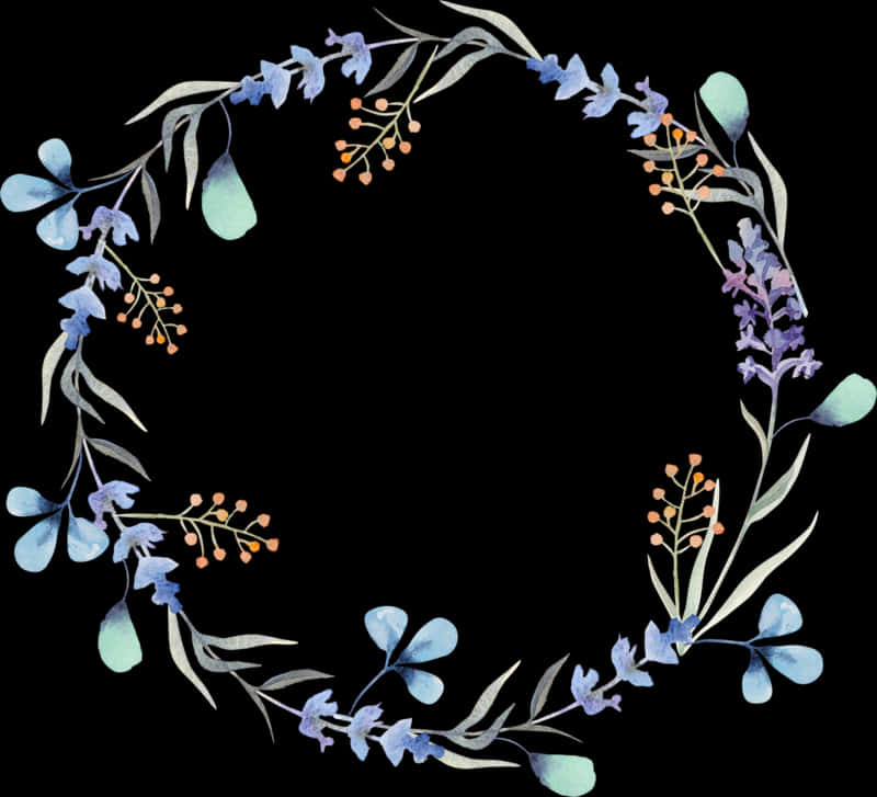 Watercolor_ Floral_ Wreath_ Dark_ Background PNG Image