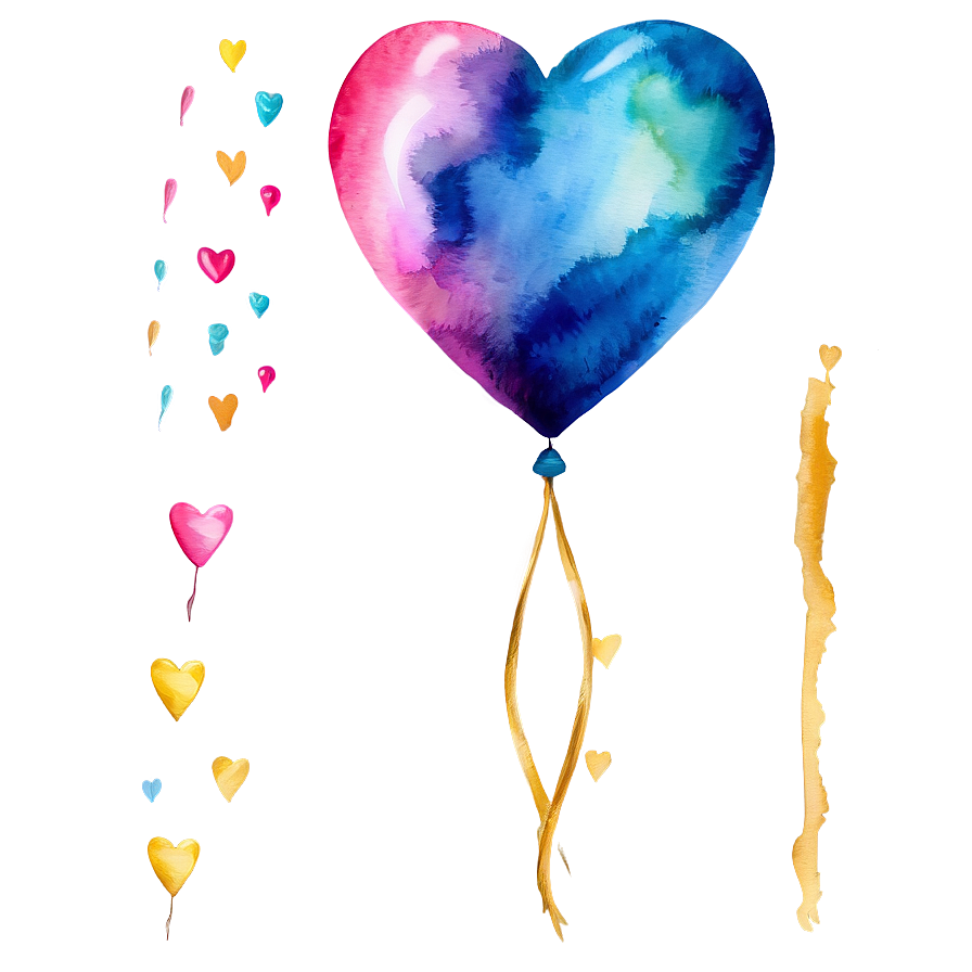 Watercolor Heart Balloon Png 36 PNG Image