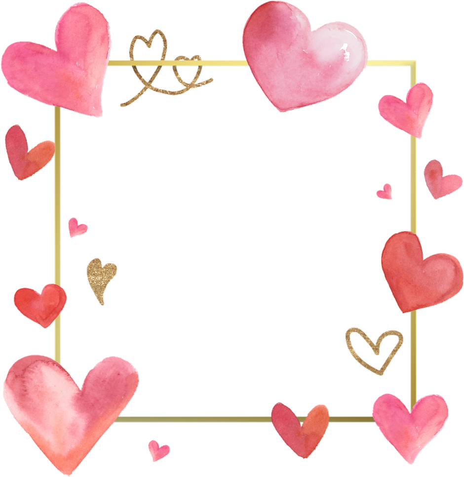 Watercolor Hearts Love Frame PNG Image