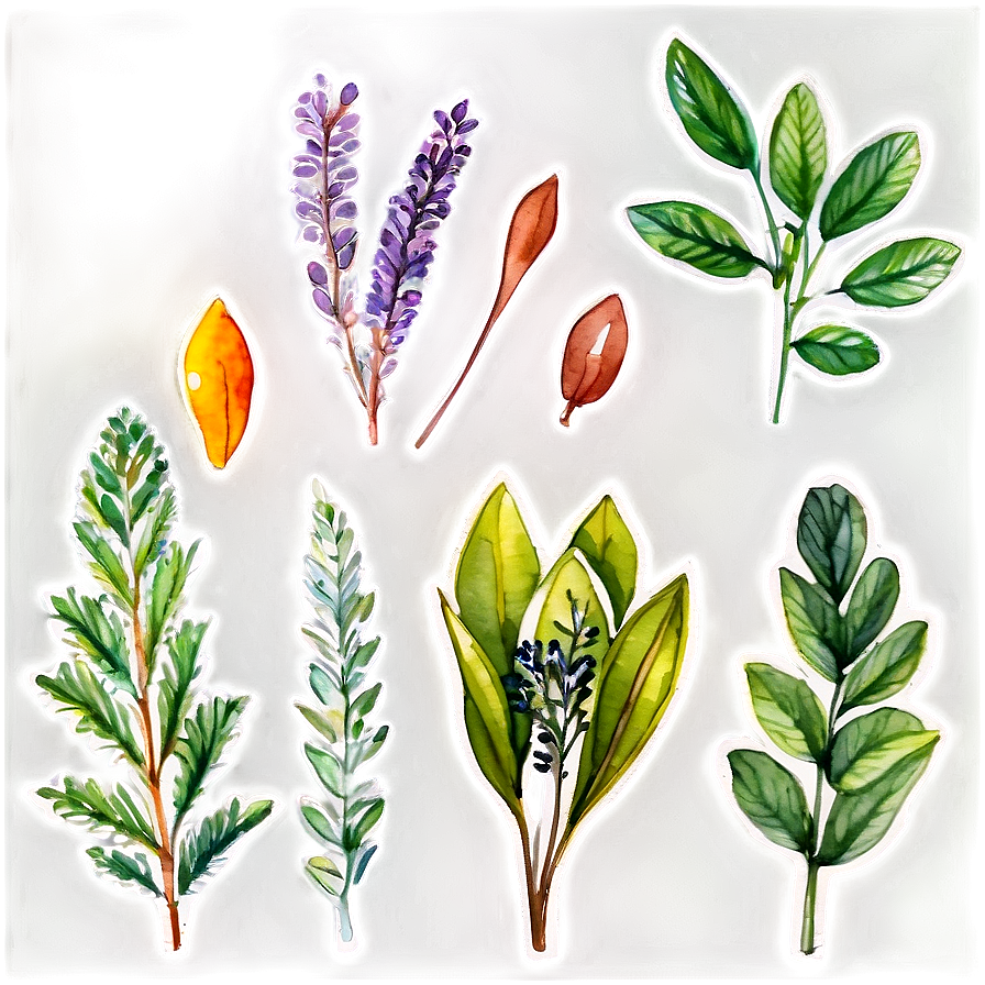 Watercolor Herbal Leaves Png 30 PNG Image