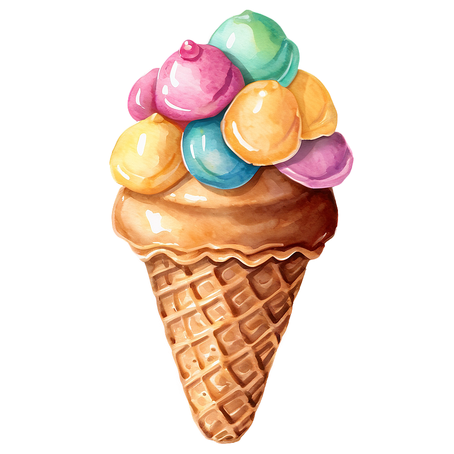 Watercolor Ice Cream Cone Png Oxa PNG Image