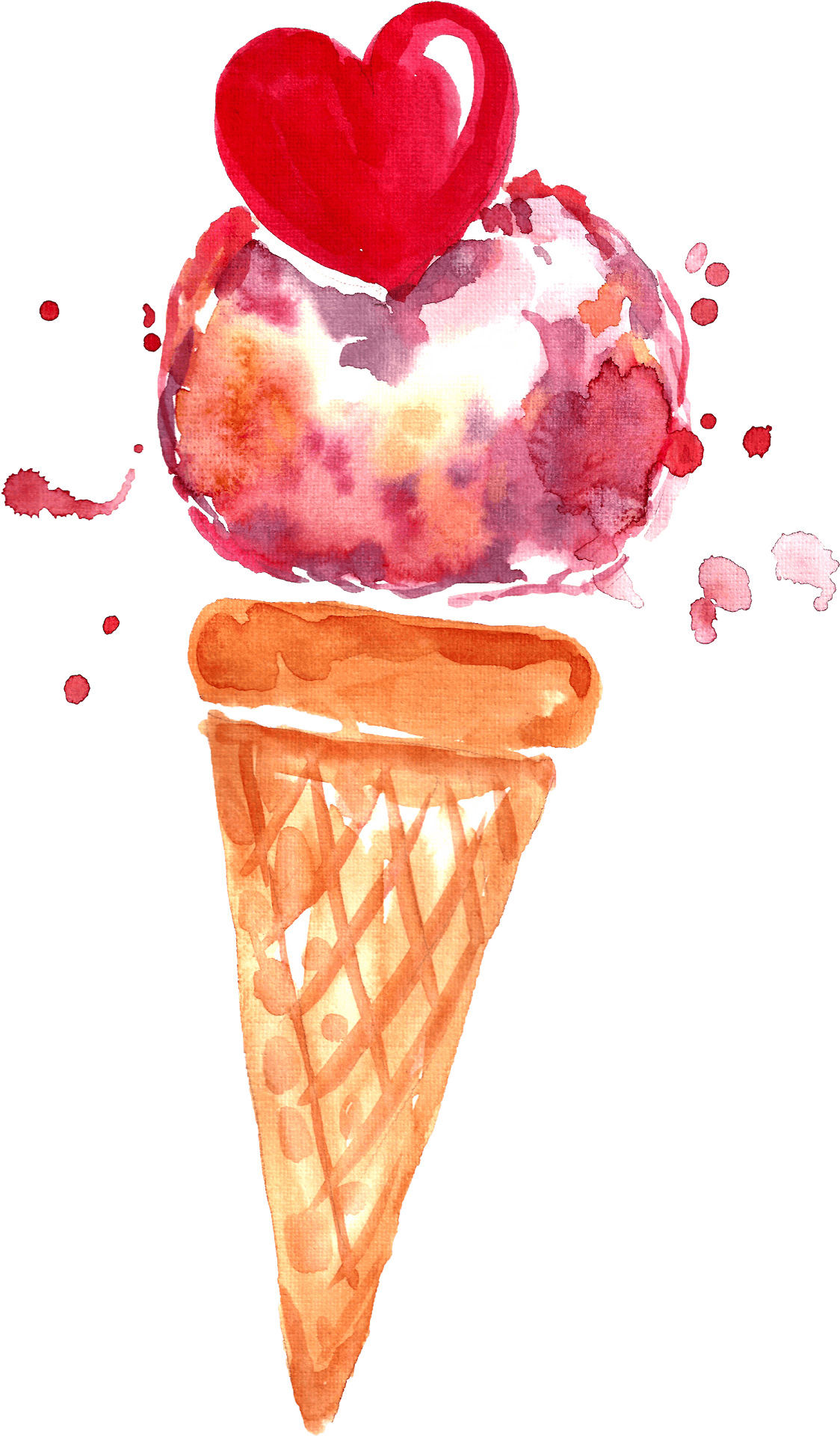 Watercolor Ice Cream Cone With Heart PNG Image