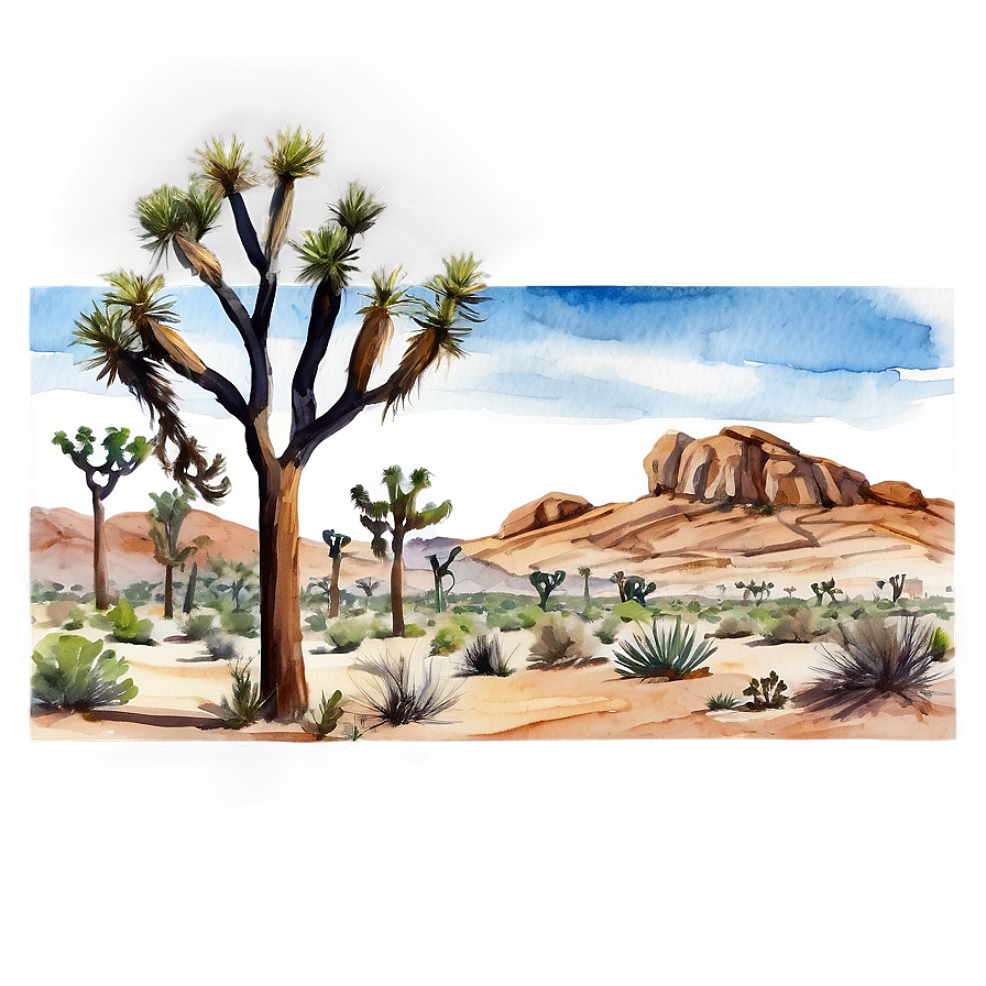 Watercolor Joshua Tree Scene Png 06262024 PNG Image