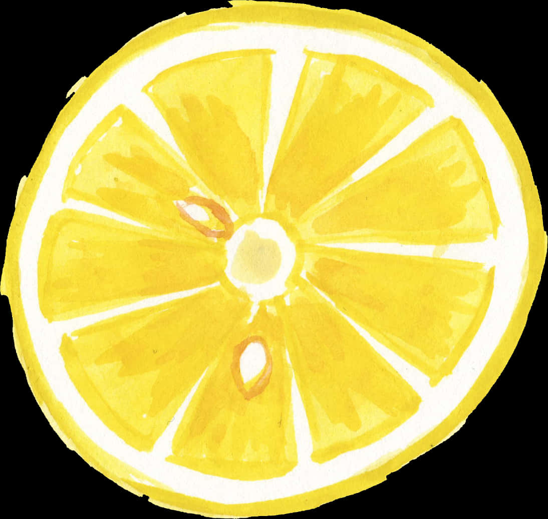 Watercolor Lemon Slice Artwork PNG Image