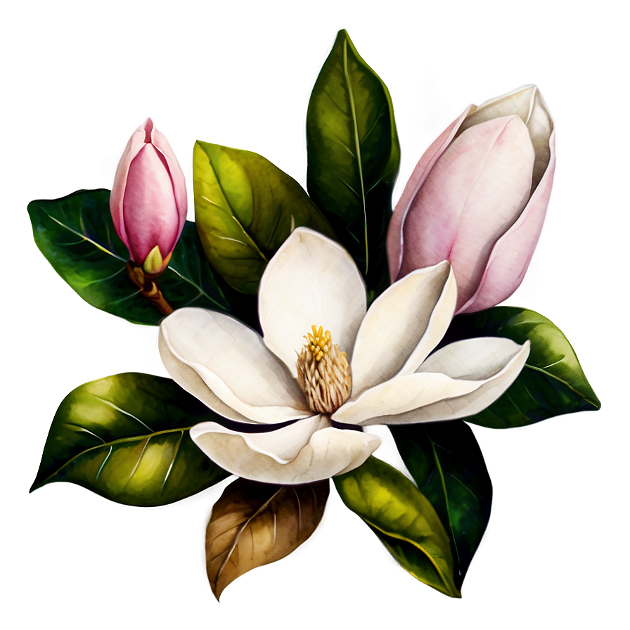 Watercolor Magnolia Flower Png Vjo PNG Image