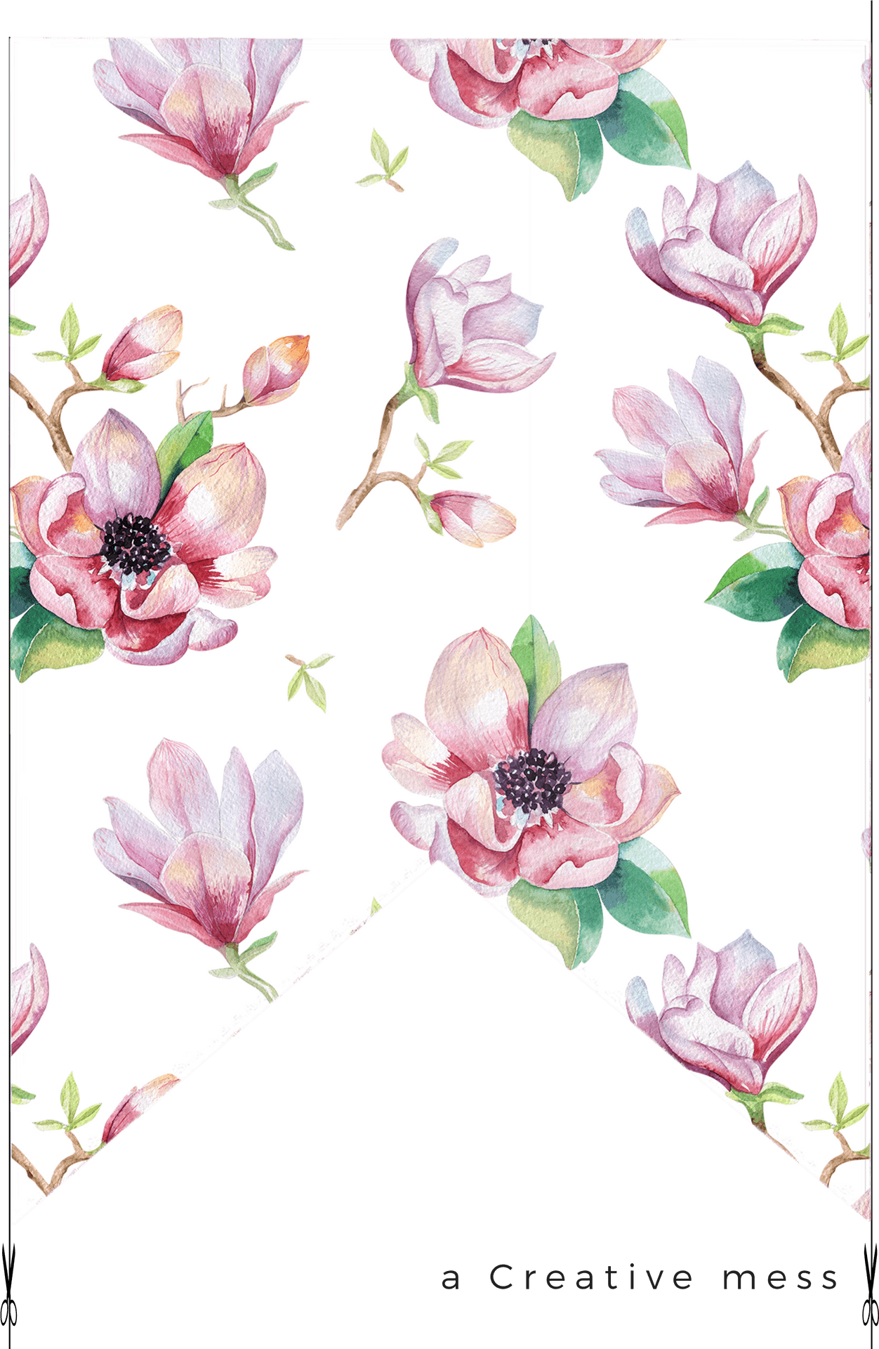 Watercolor Magnolia Pattern PNG Image