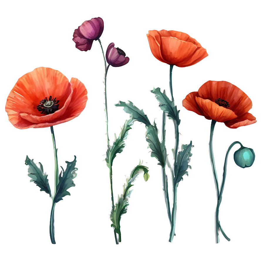 Watercolor Poppy Flowers Png Dqf PNG Image