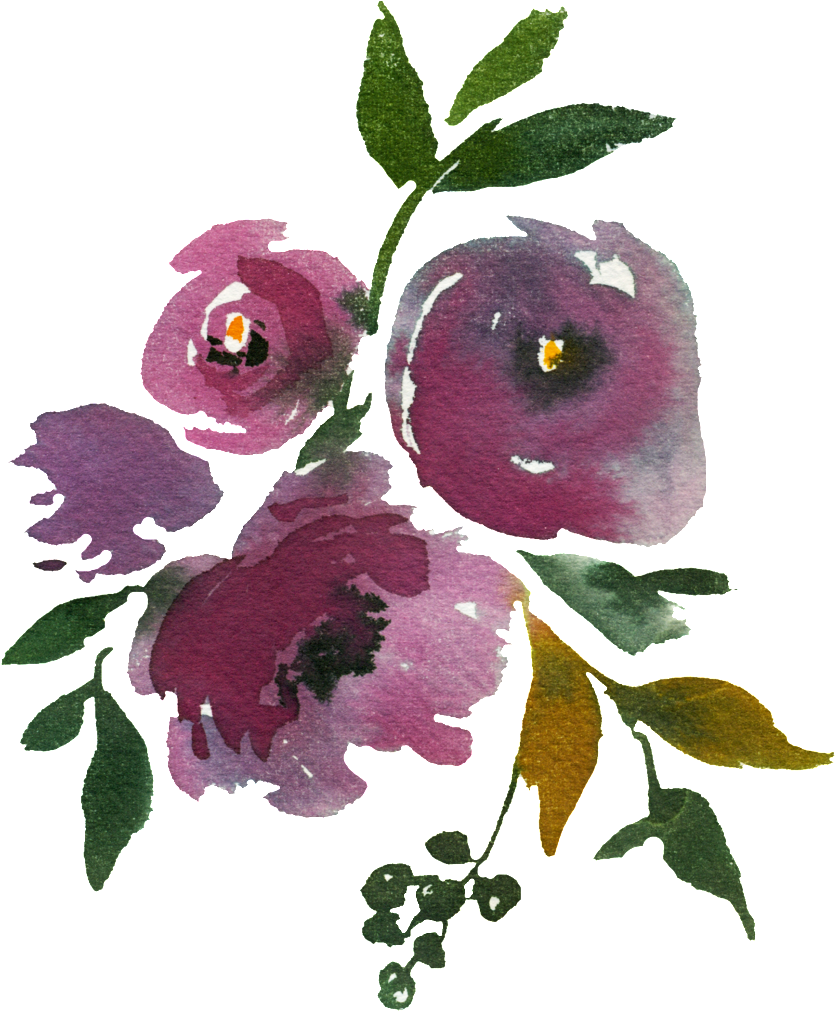 Watercolor Purple Flowers Artwork PNG Image