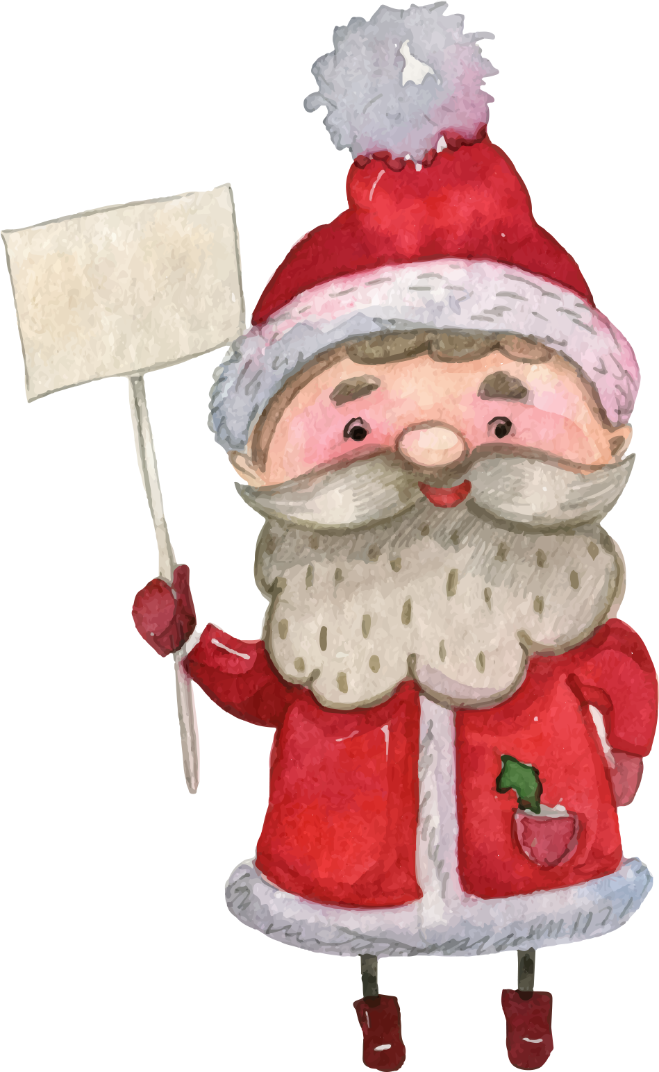 Watercolor Santa Claus Holding Sign PNG Image