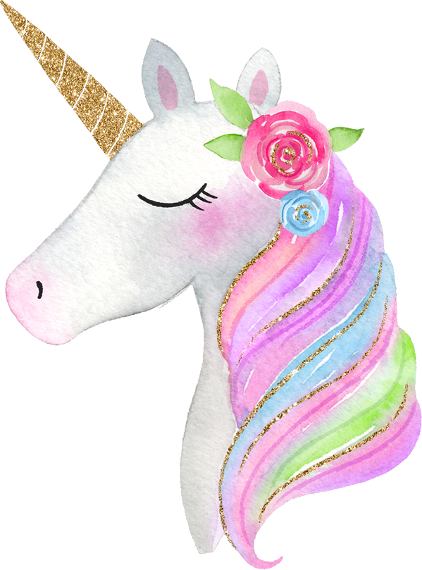 Watercolor Unicornwith Floral Crownand Glitter Horn PNG Image