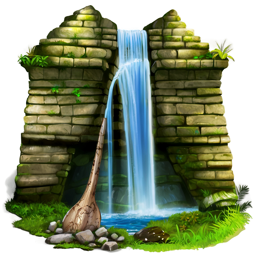 Waterfall And Ancient Ruins Png Jdy PNG Image