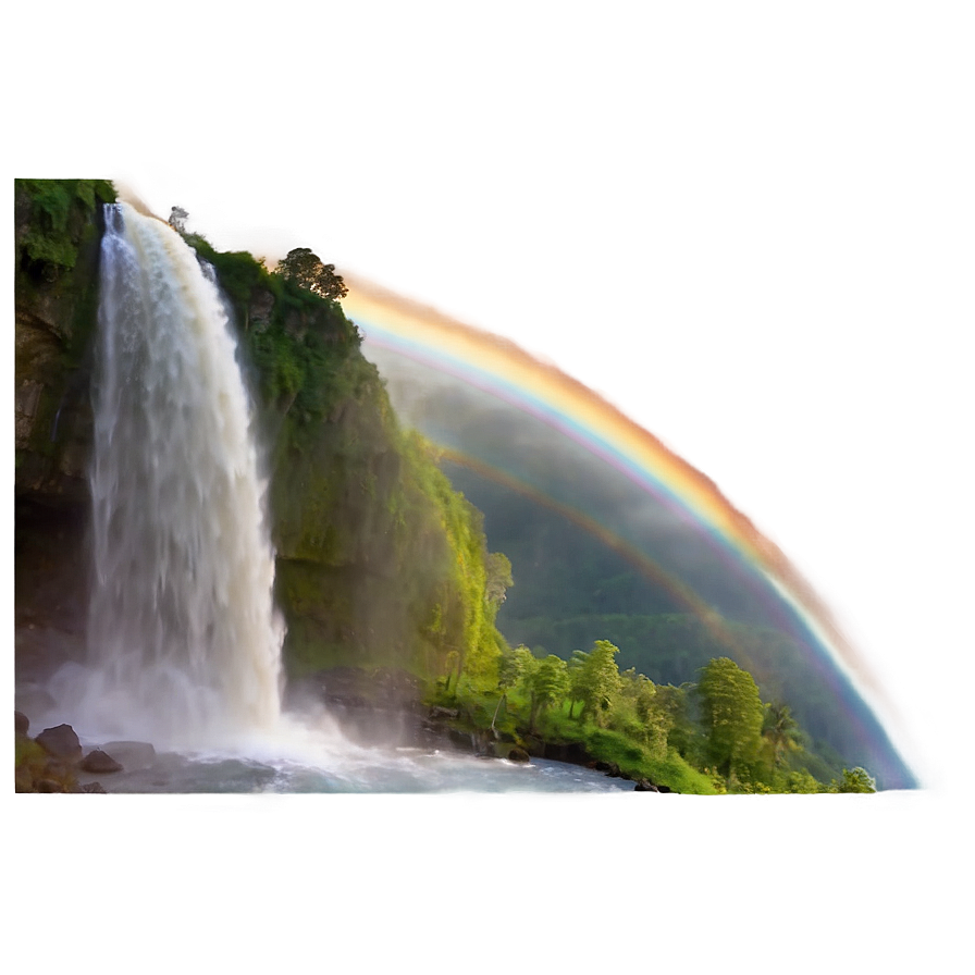 Waterfall And Rainbow At Sunset Png Dvm97 PNG Image