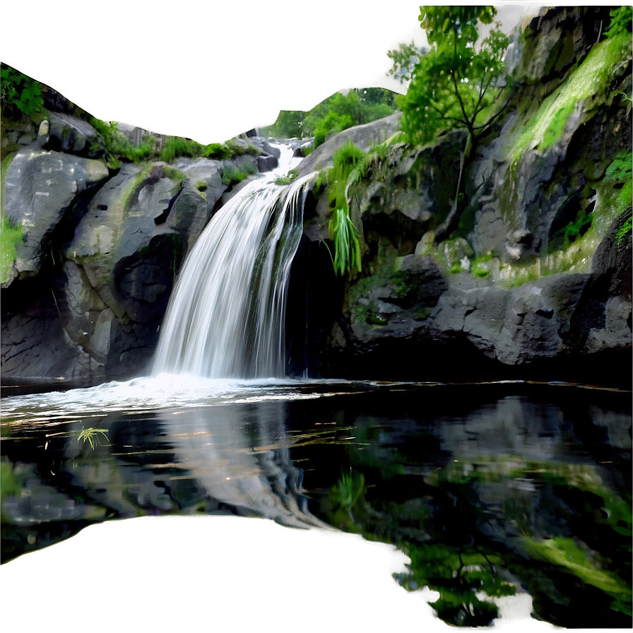 Waterfall And Reflective Lake Png 05212024 PNG Image