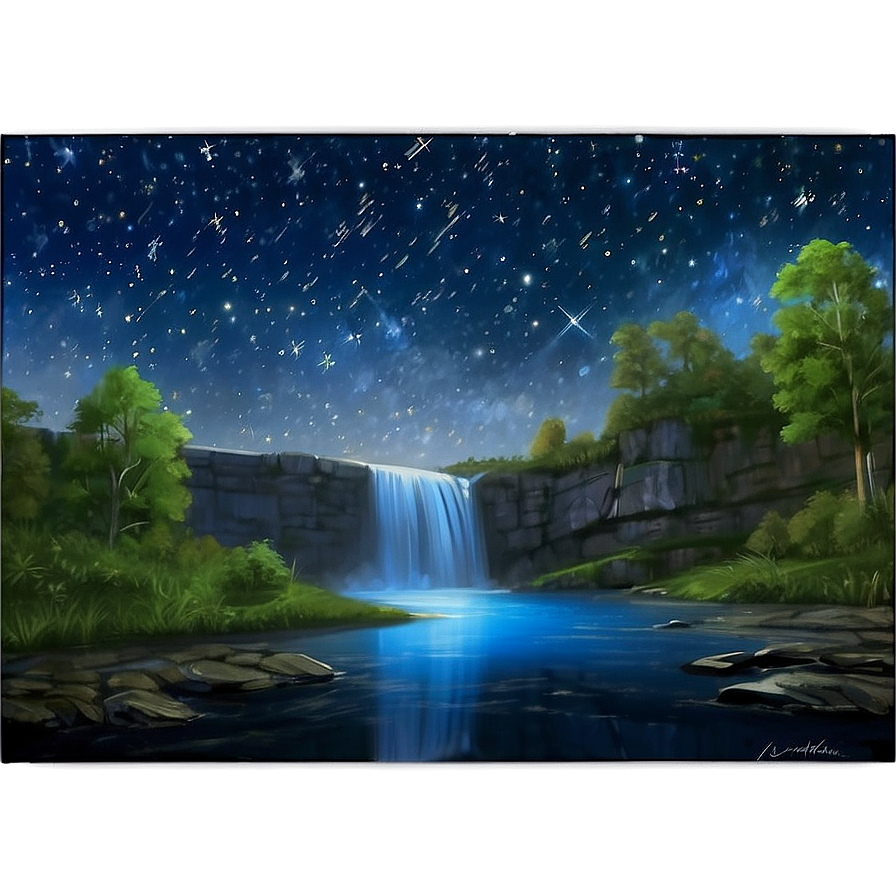 Waterfall And Starry Night Sky Png 37 PNG Image