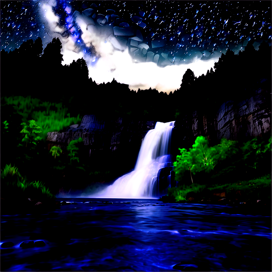 Waterfall And Starry Night Sky Png Mem16 PNG Image