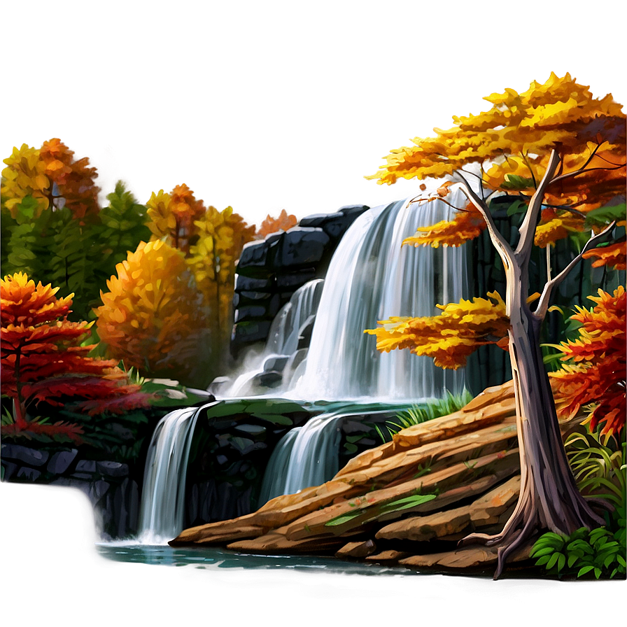 Waterfall In Autumn Forest Png Evh PNG Image