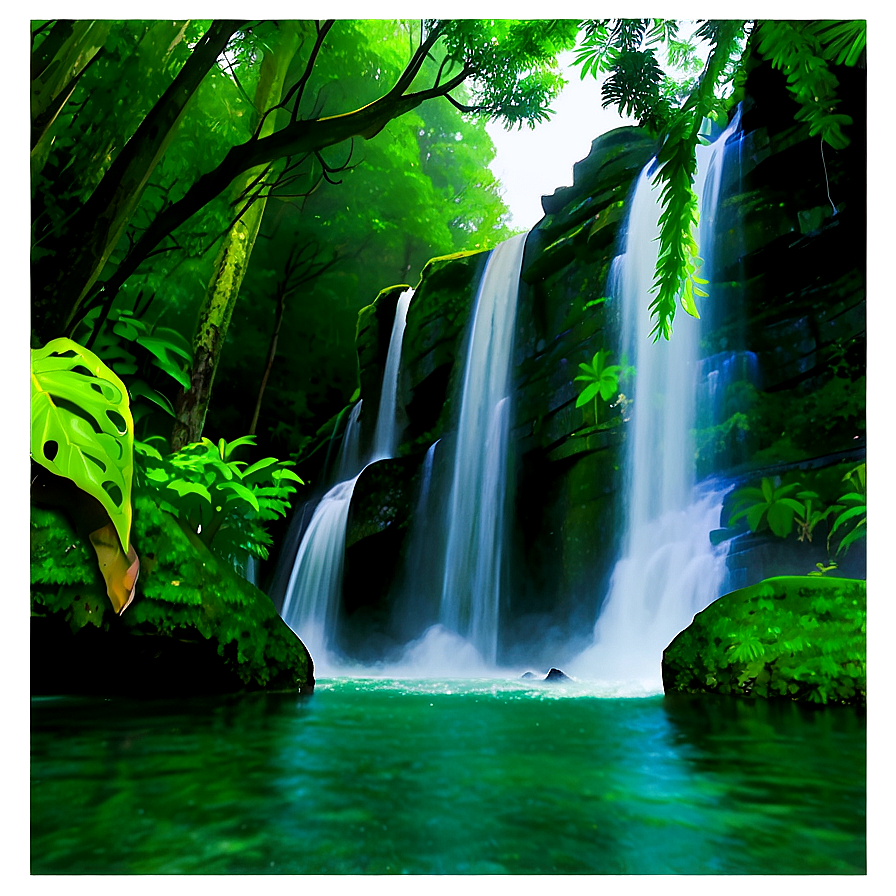 Waterfall In Deep Forest Png Byg PNG Image