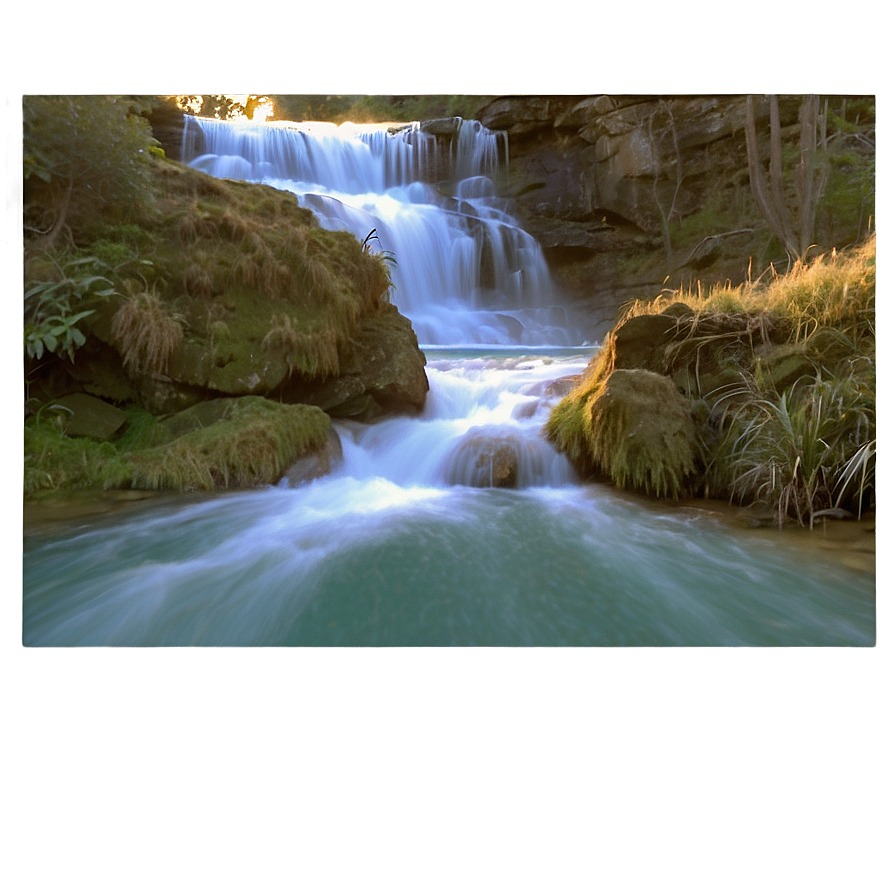 Waterfall In Golden Hour Light Png Iwe66 PNG Image